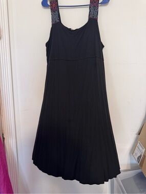 Peppermint Black Midi Dress with Multicolor Embroidered Straps
